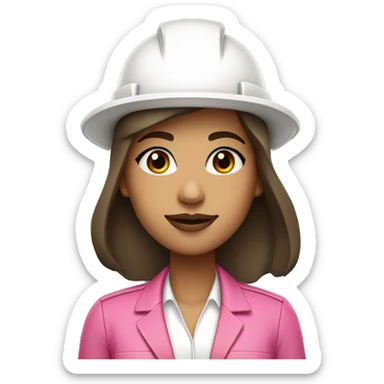 Light tan girl with white construction hat wearing construction uniform headshot with dark brown hair with pink lips and long eyelashes  sticker