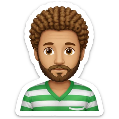 Cuban guy with curly haur and beard with a shirt of green stripes  sticker