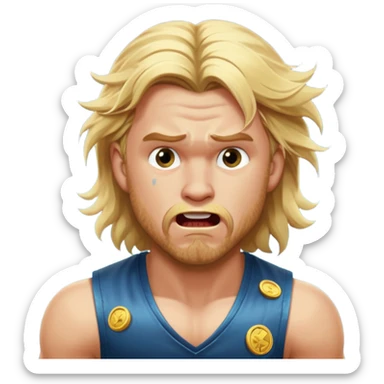 disheveled Thor losing money at a slot machine, panicked face, coins flying sticker