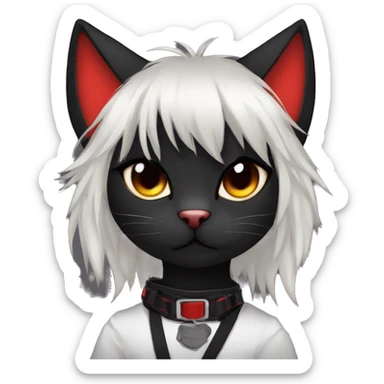 Anthro Edgy Cool Beautiful Black Cat-Fursona with Emo Hair-bangs with Red Streaks Chest Harness sticker