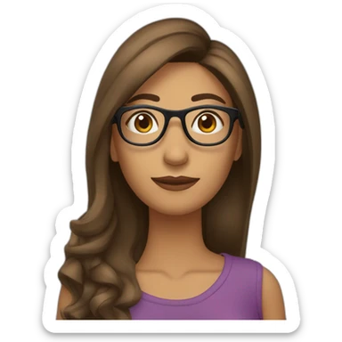 Mujer cabello castaño largo, piel pálida con lentes sticker