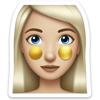 Skin care on white freackles skin of a brunett blue eyes girl under eyes gel Gold eye patches sticker