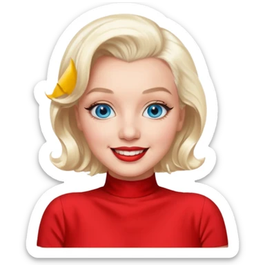 Marilyn Monroe with blue eyes, platinum blonde hair, red outfit sticker