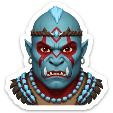 Fantasy orc portrait emoji, icy blue and deep red frost war paint on face, brutal winter warrior mood, strong facial features, minimal tribal design, clean high readability emoji style, male/female variant
 sticker