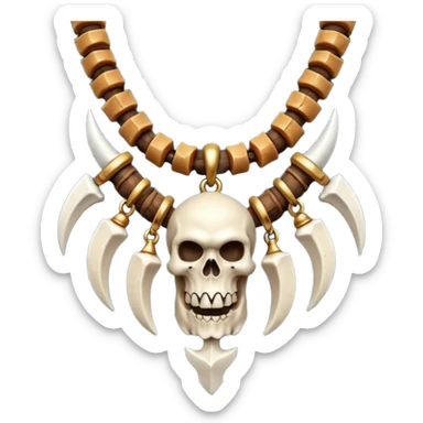 barbarian necklace object icon, necklace made of bones and fangs, rugged tribal jewelry, 3D cartoon, mobile game icon style, centered, clean background, no text, no watermark

 sticker