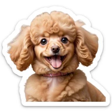 Cinematic Cute Yawning Apricot Poodle Portrait Emoji, Head tilted slightly with a dramatic, wide-open yawn, displaying a soft, curly apricot Fur with delicate texture, floppy ears slightly drooping, round warm eyes barely open in drowsy contentment, Simplified yet irresistibly adorable features, highly detailed, glowing with a soft, cozy glow, high shine, relaxed yet expressive, stylized with a touch of whimsy, bright and endearing, soft glowing outline, capturing the essence of a sleepy yet affectionate companion, so drowsy it feels like it could stretch right out of the screen and curl up for a nap! sticker