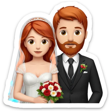 Red hair bride and brown hair groom with beard on honeymoon sticker