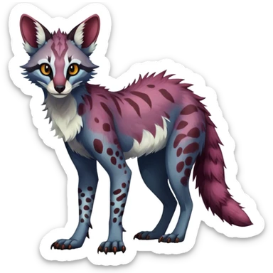 Feral Rare Fantasy dark vibrant warm-colored Vernid-Sergal-Genet-species by LiLaiRa, random markings, tufted ears, full body, 4 legs sticker