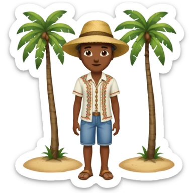 Gars Créole réunionnais ti jean chapeau paille tong au pieds  sticker