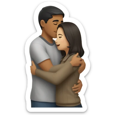 Young Filipino man young brunette woman hug sticker