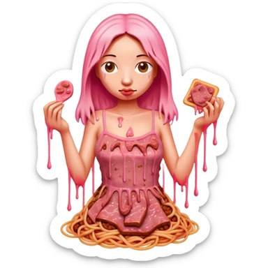  SPAM meat melted pink dripping sauce spaghetti dress piggy monalisa portrait sticker