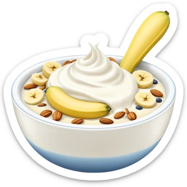 Crüsli-müsli, nøtter, blåbær, bananskiver, med Kefir-Biola-yoghurt i skål  sticker