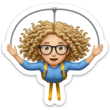 bungee jumping face only with hair flying long curly hair and glassess sticker