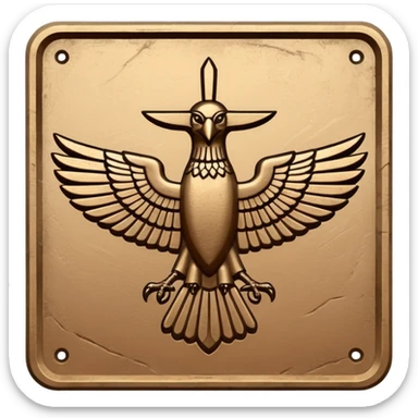 Minimal Faravahar-inspired ancient glyph,
Unicode-like pictogram similar to 𓄂𓆃,
abstract, single-symbol design,
monochrome, flat,
ancient carved sign,
no background, no text sticker