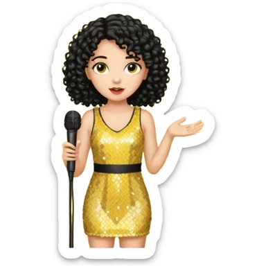 girl in yellow blink dress, black curly hair, holding a mic



















 sticker