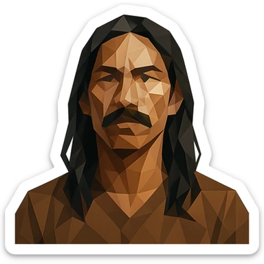 polygonal style man with long black hair, mustache, no beard, brown skin sticker
