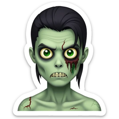 brunette zombie boy with horror green skin and long black hair sticker