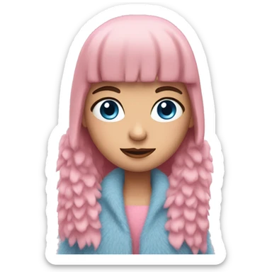 a brunette girl with blue eyes in a pink fringe fur coat sticker