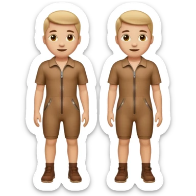 create an emoji that wears a short sleeve short jumpsuit in color brown with seamless zipper sticker