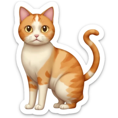 full body calico cat with skinny head and fat body with an anxious face sticker