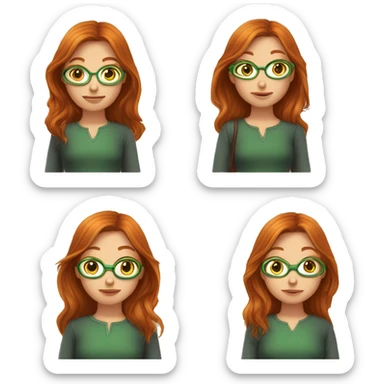 une fille rousse avec les yeux verts lunette cheveux queue cheval sticker