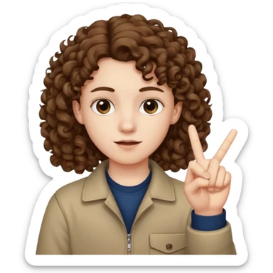 Pale young teenager with curly brown hair giving middle finger sticker