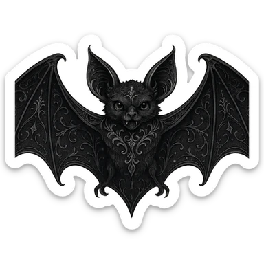 goth object, bat with silver accents, mysterious sticker