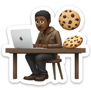 working and eating chocolate chip cookie sticker