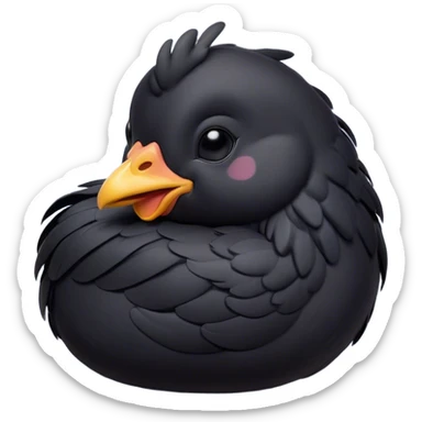 Meme-Worthy Cute Sleeping Black Chicken Portrait Emoji, Head resting peacefully with a contented smile, showcasing a delightfully compact build and a luxuriously soft black plumage, eyes shut in a serene, restful nap, Simplified yet hilariously adorable features, highly detailed, glowing with a soft, drowsy light, high shine, relaxed and utterly lovable, stylized with an air of playful laziness, bright and heartwarming, soft glowing outline, capturing the essence of a comically sleepy chicken, so meme-worthy it feels like it could instantly become the next viral sensation of adorable slumber! sticker