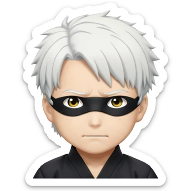 Satoru Gojo from Jujutsu Kaisen, white hair, blindfold, confident smirk, chibi face proportions, energetic expression, close-up face sticker