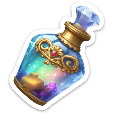 An ornate beautiful crystal vial containing a magical potion sticker