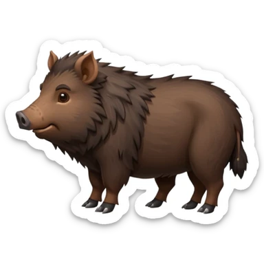 cute hairy boar, dark brown body, full body, side view sticker