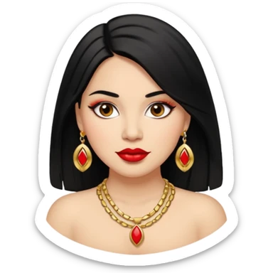 Mexican Light skin big brown eyes glamorous full figured women black medium straight hair red lips necklace  sticker