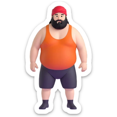 White skin fat guy with black durag and black beard in wrestling singlet sticker