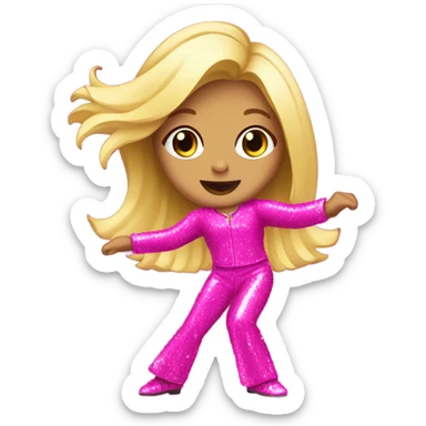 Blond girl wearing glitter hot pink disco outfit and dancing sticker