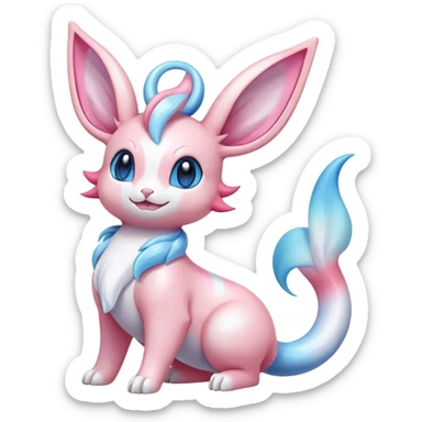 Feral Rare Fantasy cute realistic adorable pastel pink light-blue white iridescent Sylveon-Milotic-Minccino-Vernid-hybrid by LiLaiRa, markings, full body sticker