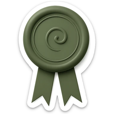 Add a minimalistic decorative ribbon underneath the green wax seal. Keep the background transparent. Maintain the style and look of the original image. sticker