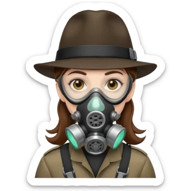 Hacker with a fedora with brown hair wearing a gasmask sticker
