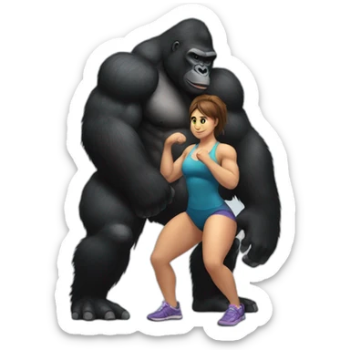 Big buff Gorilla helping a Girl doing squats sticker