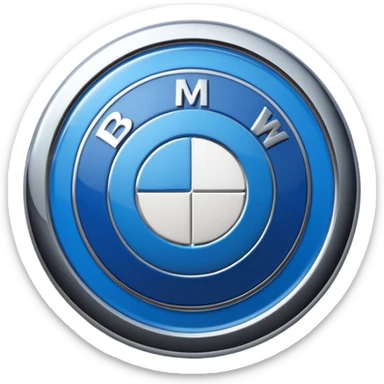 Ultra realistic BMW logo emoji, glossy metallic finish, circular badge, blue and white quadrants, chrome ring, 3D lighting, soft shadow, clean white background, high detail, emoji style, studio lighting sticker