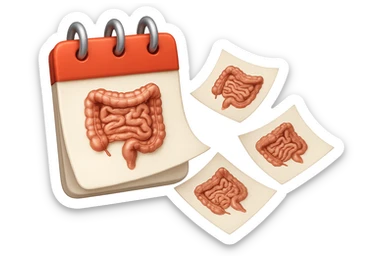 emoji stile iphone di un calendario con fogli che volano insieme, sui fogli ci sono disegnati degli intestini anatomici, iperrealistico 4k, isolato su sfondo bianco sticker
