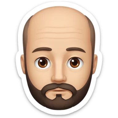 semi balding man with short hair and has a beard. dark brown eyes and brown beard. no wrinkles on face, he still looks young  sticker