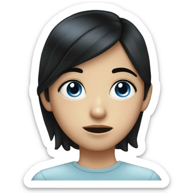 Black hair blue eye girl drooling over light skin guy sticker