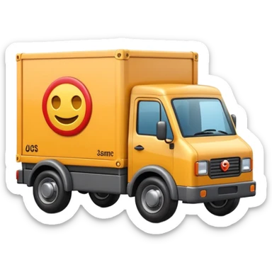 3D Apple-style emoji of a small delivery truck with a box container, simple wheels, and a shipping logo. Rounded, glossy, smooth, soft shadows, white background.



 sticker