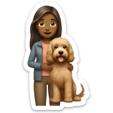 tan girl with long straight hair holding tan labradoodle sticker