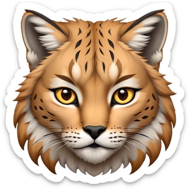 Cinematic-Noble realistic-Lynx-Portrait-Emoji – Poised and regal, with a strong, agile build and a strikingly patterned fur of warm tawny fur accented by bold black ear tufts, deep-set, intelligent amber eyes, simplified yet sharp and sophisticated. zoomed out to show shoulders sticker
