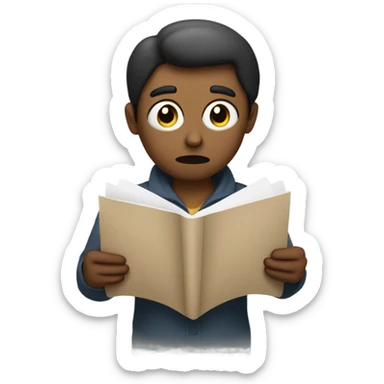 person with doubts reading a paper in their hands sticker