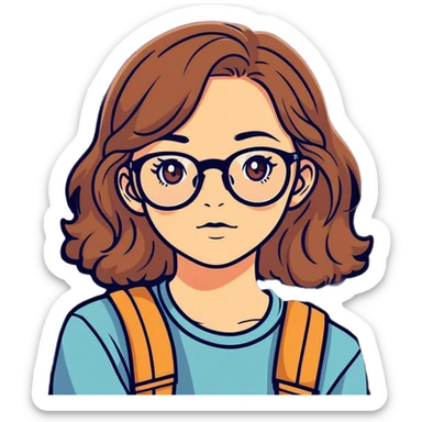 Teenage girl with glasses, hazel eyes, middism wavy hair, ￼￼￼ sticker