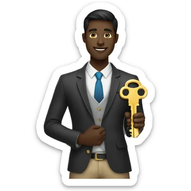 male dark skin realtor holding a big golden key whitout showing his face sticker