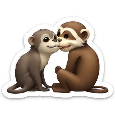 Otter and monkey kissing lovingly sticker